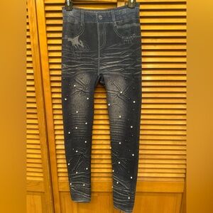 Women’s Blue Jean Design Beaded Stretch Jeggings